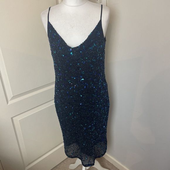 Dresses & Skirts - Y2K 00s George Size 12 Cowl Sequin Dress Green Black Festive Xmas